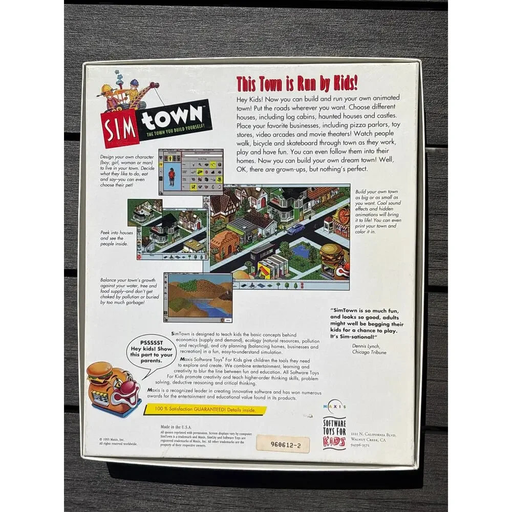 Sim Town Maxis Big Box PC Game Made, Windows 95/98, 1995 CD-ROM rare Vtg
